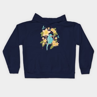 Tropical Budgie and Frangipani Flowers Kids Hoodie